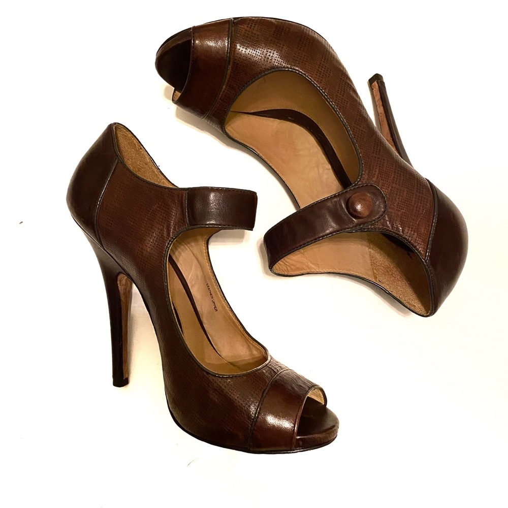 L.A.M.B. Leather Peep Toe Stiletto Heels